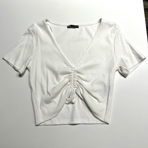 White cropped and sinched tee, Size L, H&M - Picture 1 of 1